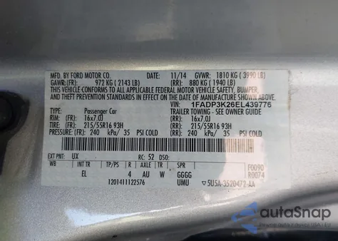 2014 Ford Focus Se z USA, uszkodzony, nr VIN 1FADP3K26EL439776